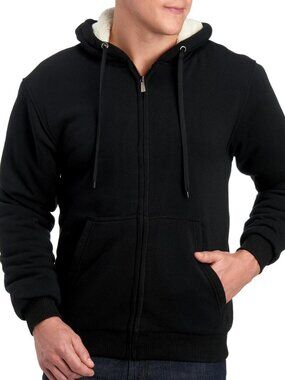 Men's Victory Outfitters Sherpa-Lined Fleece Hoodie - Black - M - NWT
